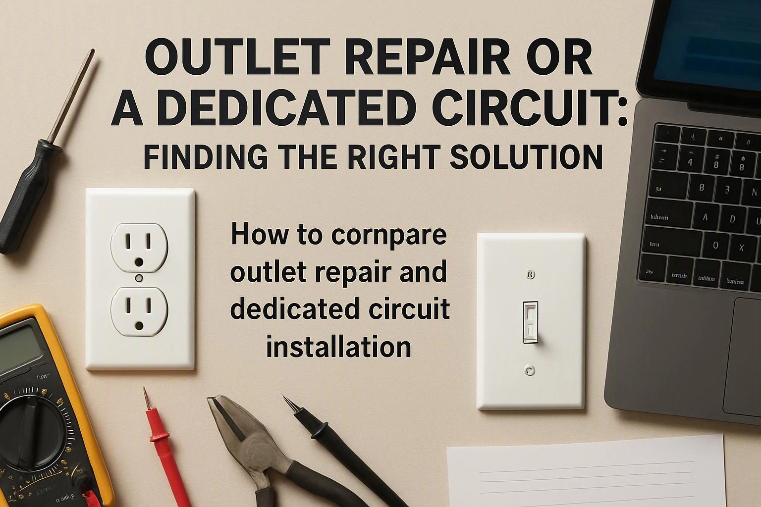 Aerial top-down flat-lay photograph of overhead flat-lay of items that represent "Outlet Repair or a Dedicated Circuit