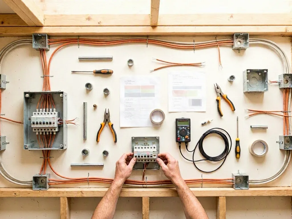 Electrician testing a home breaker panel