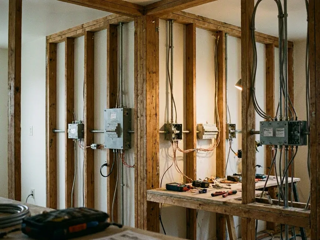 Electrician installing lights inside a horse barn