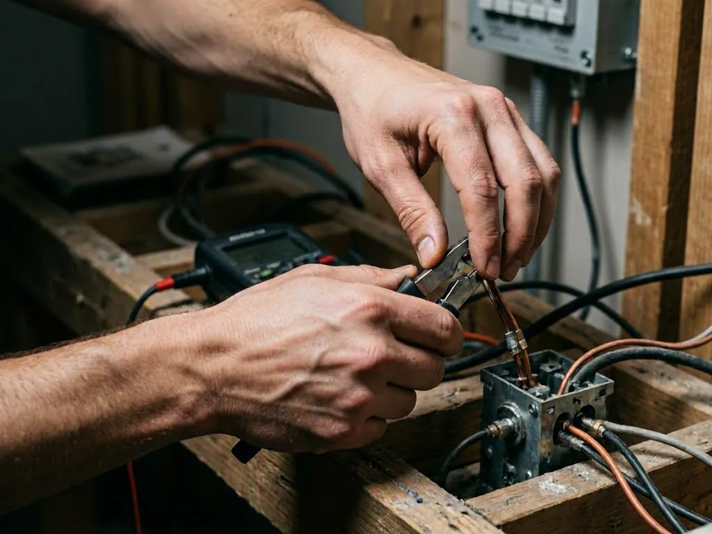 Technician repairing a ceiling light in a home — Does an EV Charger Need a Panel Check First?