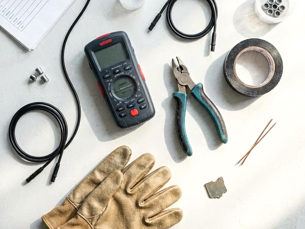 Electrician testing a breaker panel inside a Colton home