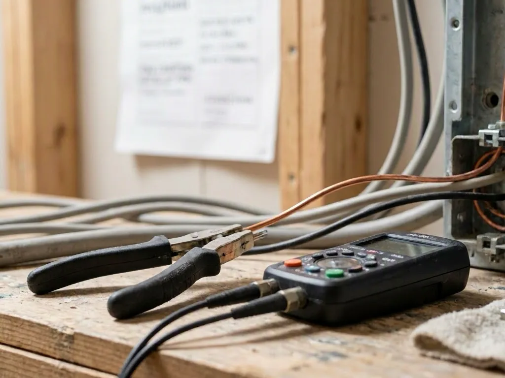 Electrician testing a breaker panel in a home — Do New Lights or Fans Need a Permit in Riverside?