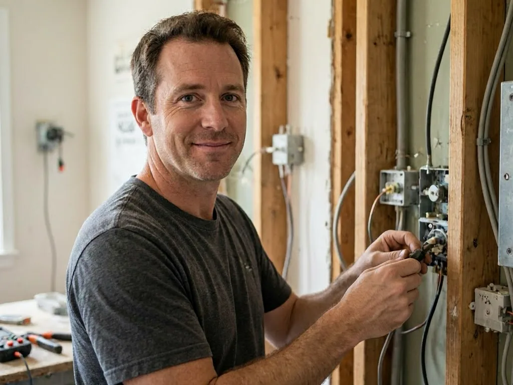 Worker checking smoke alarms inside a small business